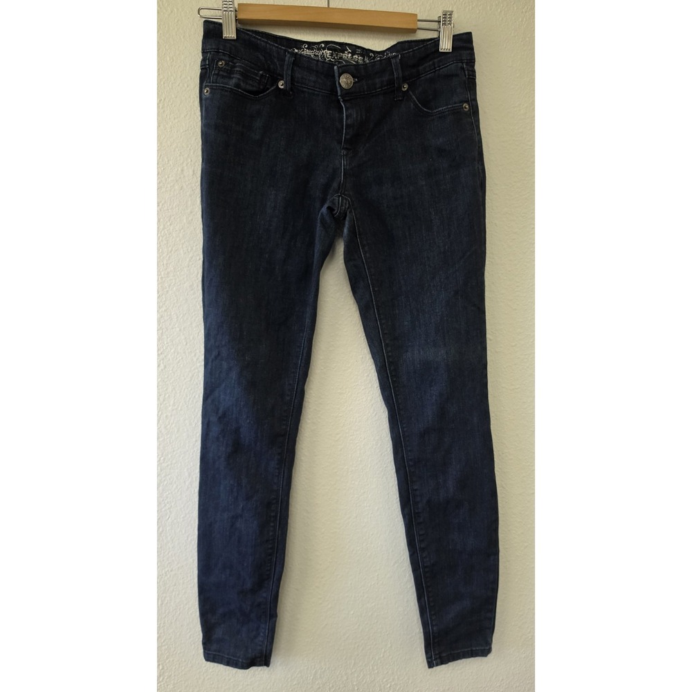 Express Women's Jeans Size 4 Dark Blue Solid Denim Skinny Straight Pants
